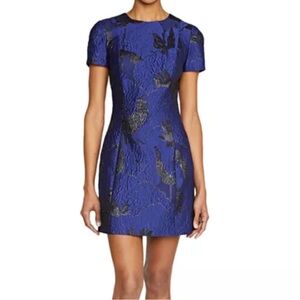 ML Monique Lhuillier Liana Blue Black Floral Jacquard Mini Dress 4 NWOT